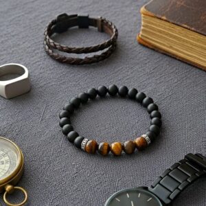 Käevõru must matt oonüks/ahhaat ja tiigrisilm