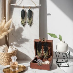 Seemnehelmestest kõrvarõngad "Must ja Kuld"