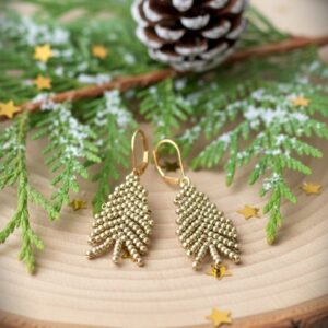 Seemnehelmestest kõrvarõngad "Pärlileht" kuldne