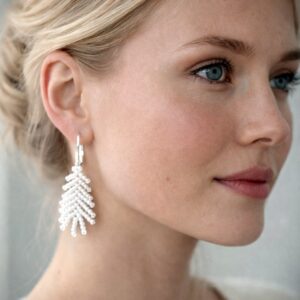 Seemnehelmestest kõrvarõngad "Pärlileht" valge